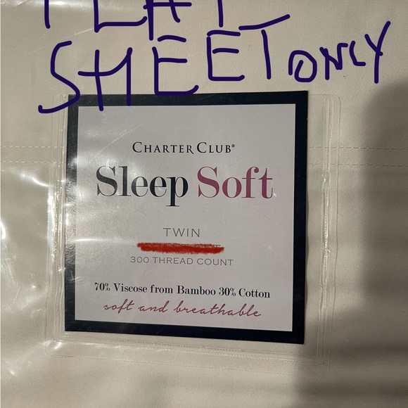 TWIN FLAT SHEET ONLY-Charter Club Cream 300 thread count soft & breathable - Picture 1 of 4